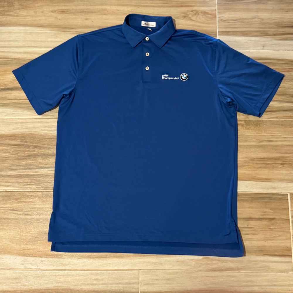 Peter Millar BMW Championship Golf Polo Shirt Mens Large Blue Performance
